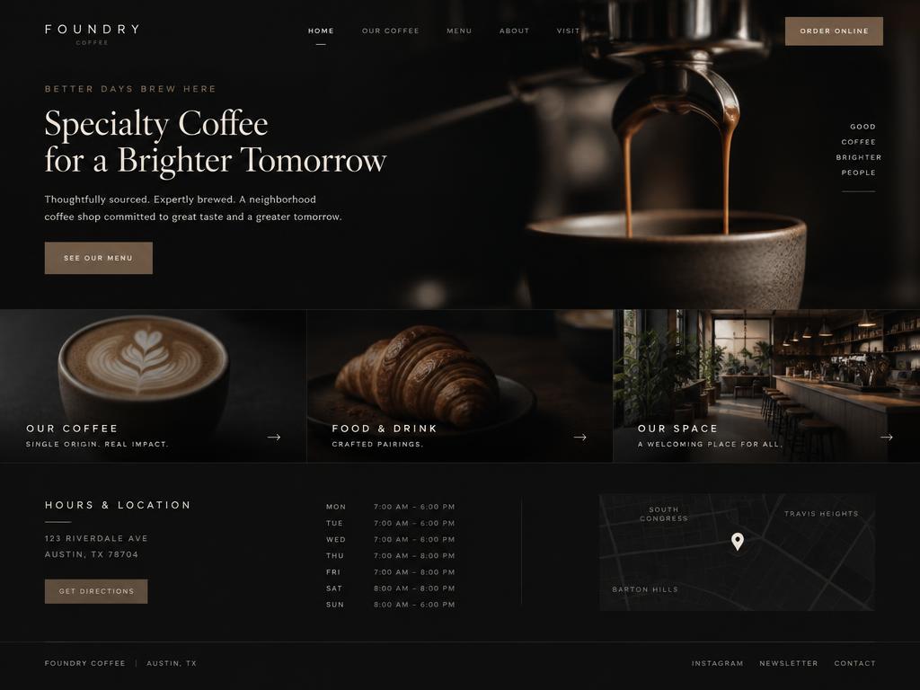 Foundry Coffee coffee shop website design concept