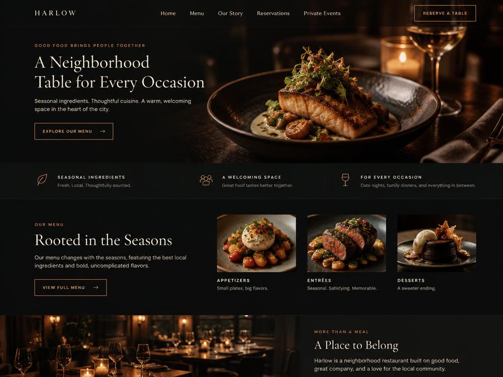 Harlow restaurant website design concept