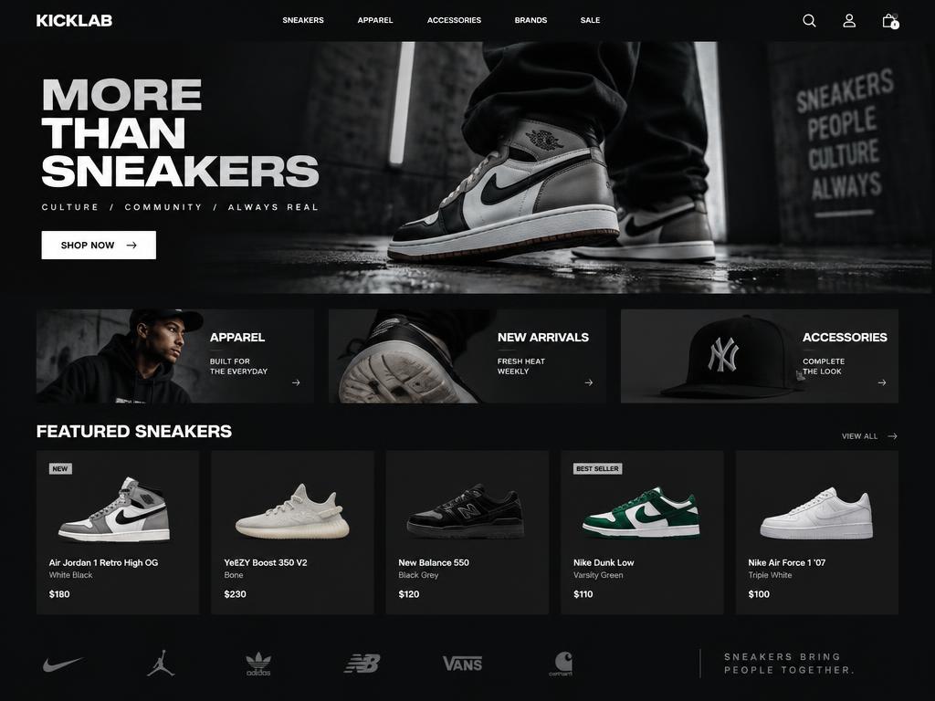 Kicklab sneaker store website design concept